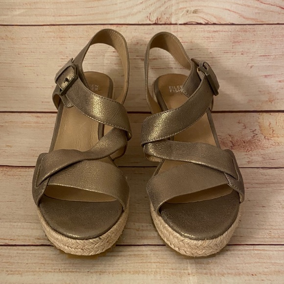 Eileen Fisher Beckon Metallic Espadrille Wedges - Picture 2 of 9